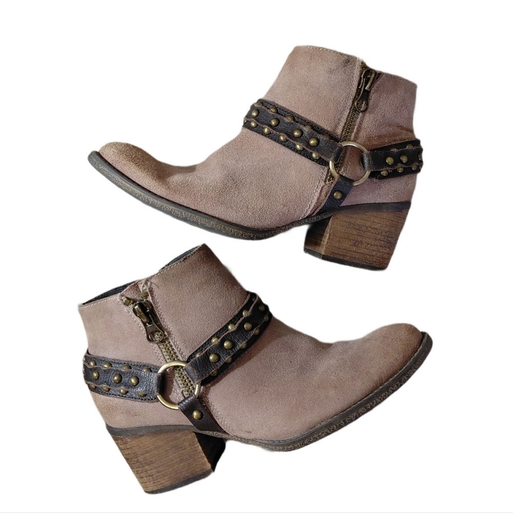Crown Vintage Western Ankle Boots Brown Harnessed Leather Moto Booties Size 7.5